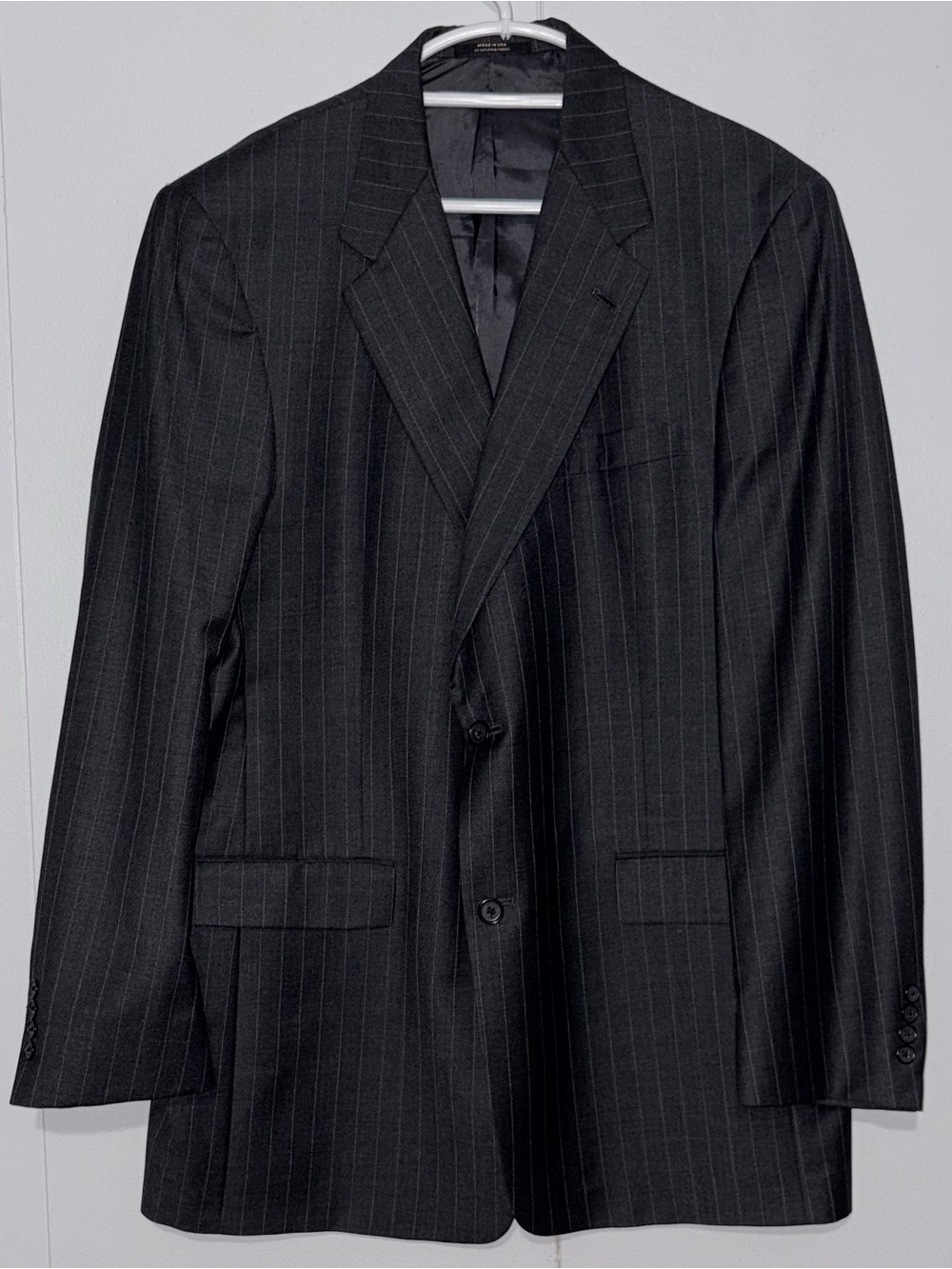 Hart Schaffner Marx Mens 44L Gray Pinstripe Wool Blazer Union Made USA